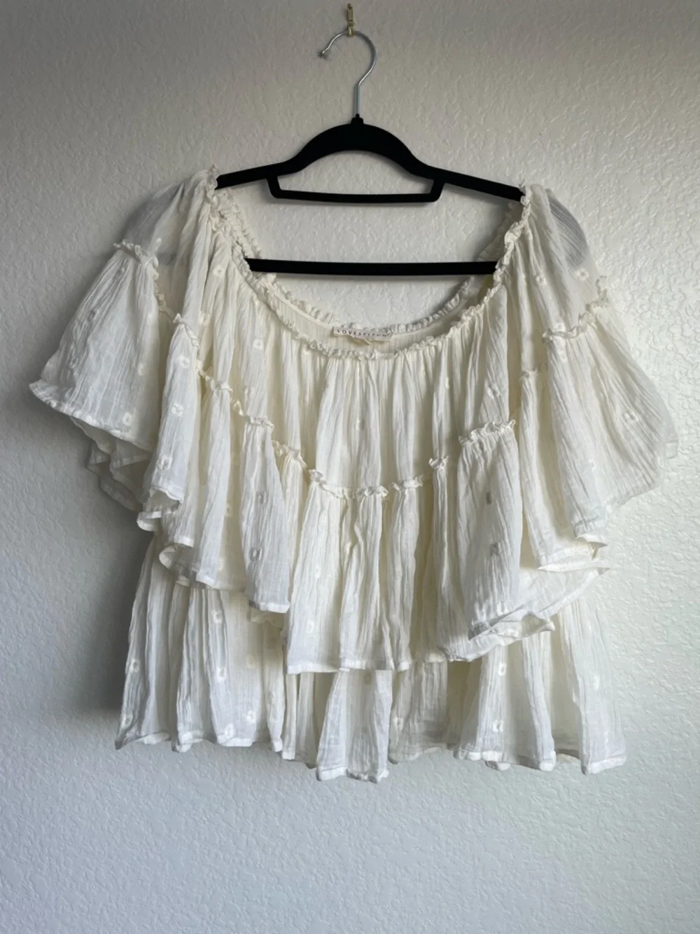 LOVESTITCH Boho Cream Off-Shoulder Ruffle Peasant Blouse • Medium - Picture 1 of 13